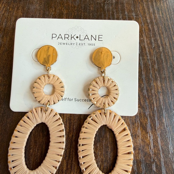Park Lane Natural Beige Woven Drop Earrings with Gold Discs - Picture 3 of 3
